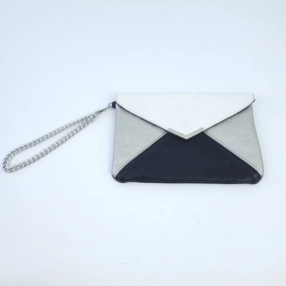 Express Black, White, Silver Envelope Purse Clutch Wristlet 9